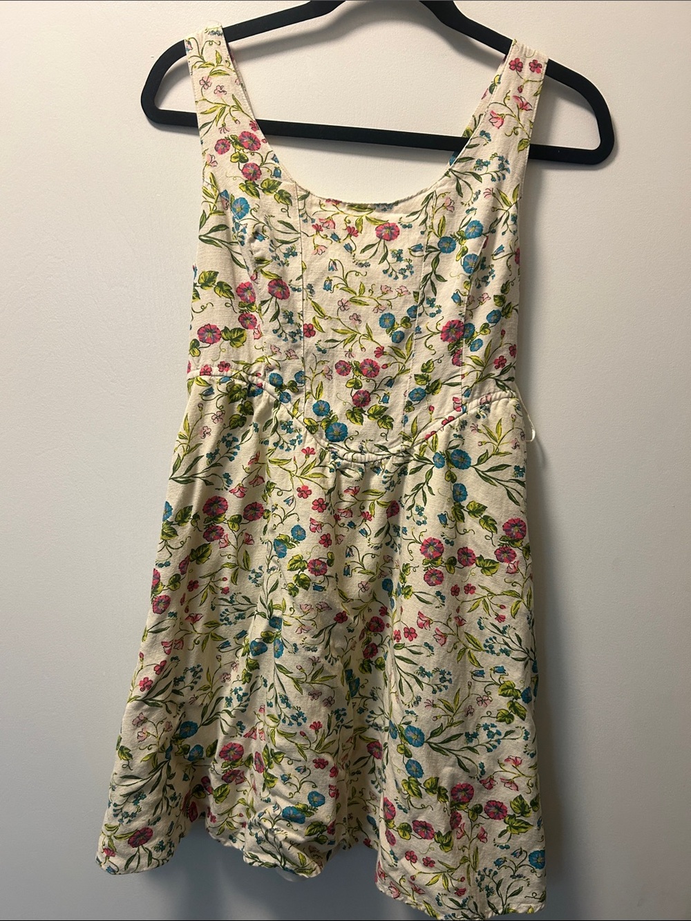 Sincerely Jules Floral A-Line Dress in Cream with Pink & Blue Flowers
